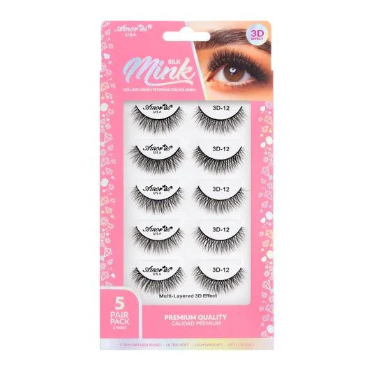 #12 - 5 Pair Pack Premium 3D Silk Mink False Lashes